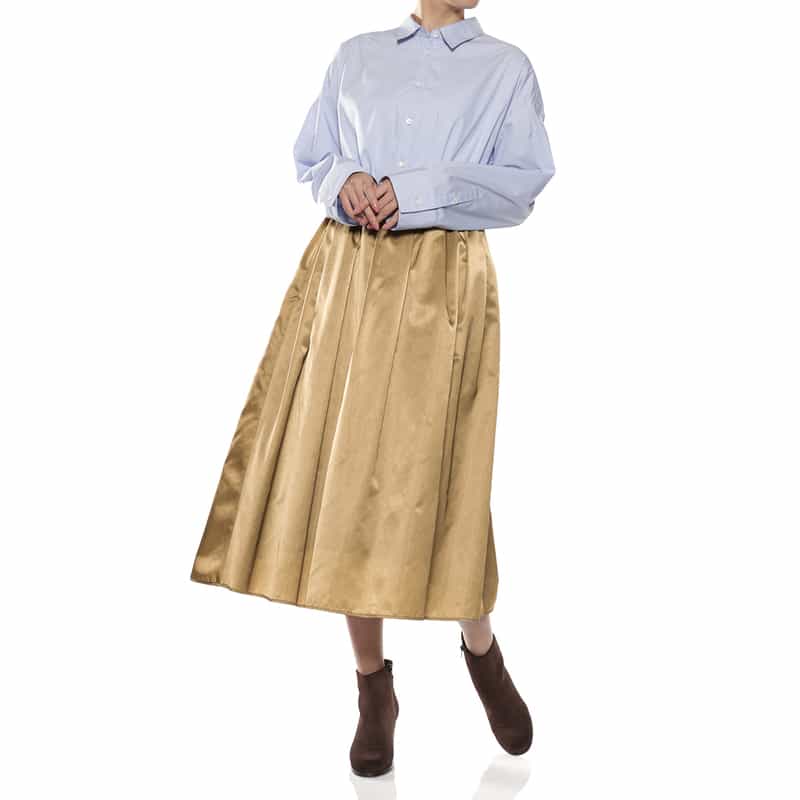 BARNEYS NEW YORK ウォッシャブル ギャザーボリュームフレアスカート CAMEL