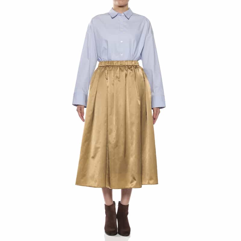 BARNEYS NEW YORK ウォッシャブル ギャザーボリュームフレアスカート CAMEL