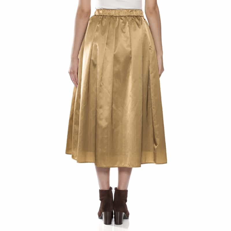 BARNEYS NEW YORK ウォッシャブル ギャザーボリュームフレアスカート CAMEL