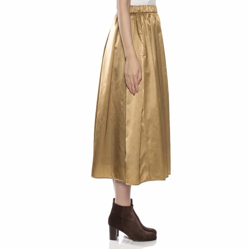 BARNEYS NEW YORK ウォッシャブル ギャザーボリュームフレアスカート CAMEL