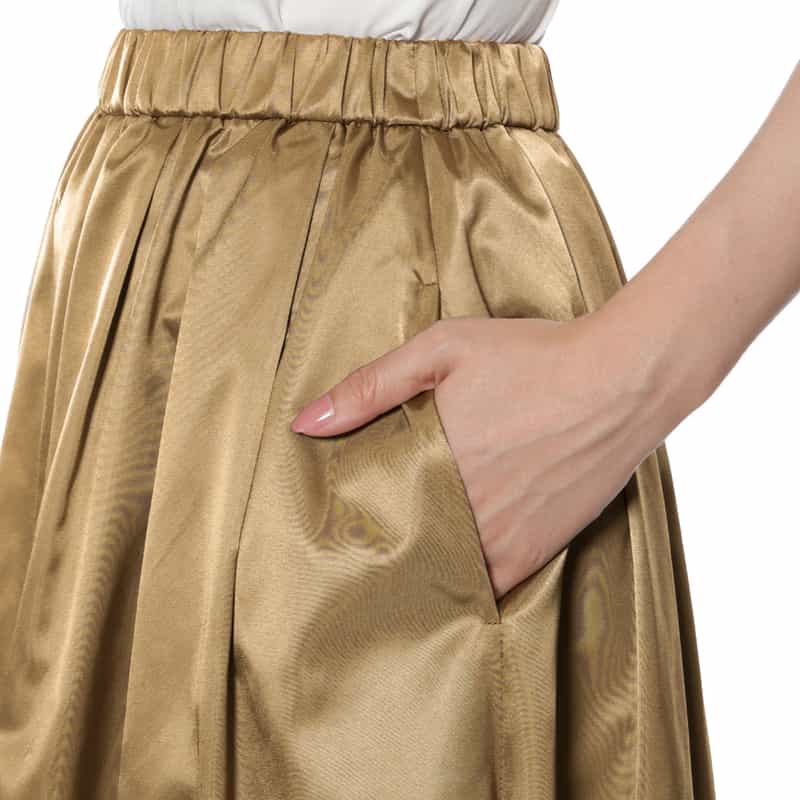 BARNEYS NEW YORK ウォッシャブル ギャザーボリュームフレアスカート CAMEL