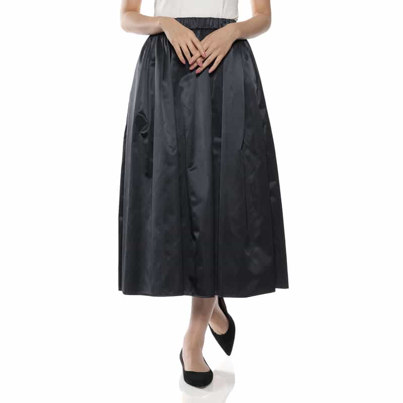 BARNEYS NEW YORK ウォッシャブル ギャザーボリュームフレアスカート NAVY