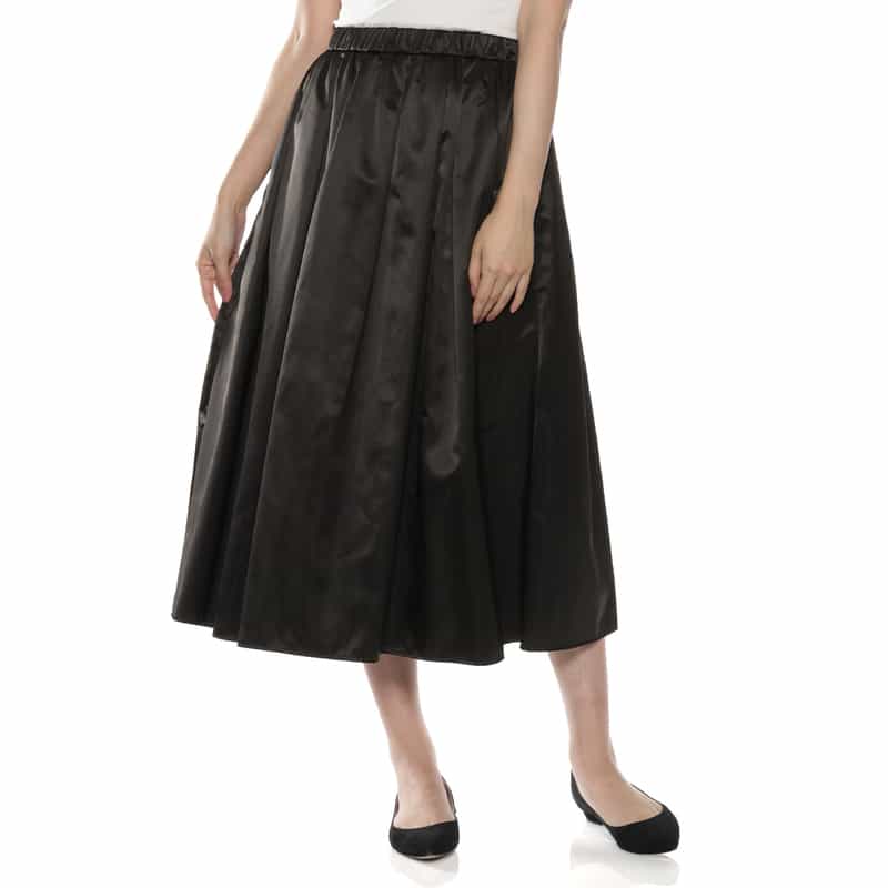 BARNEYS NEW YORK ウォッシャブル ギャザーボリュームフレアスカート BLACK