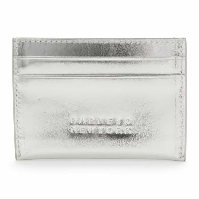 BARNEYS NEW YORK メタリックレザー コインケース付きカードケース SILVER