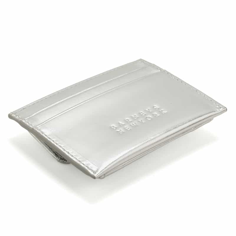 BARNEYS NEW YORK メタリックレザー コインケース付きカードケース SILVER