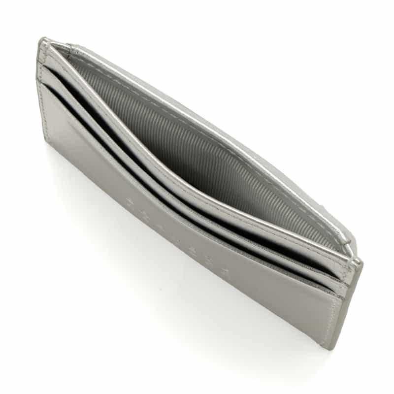 BARNEYS NEW YORK メタリックレザー コインケース付きカードケース SILVER