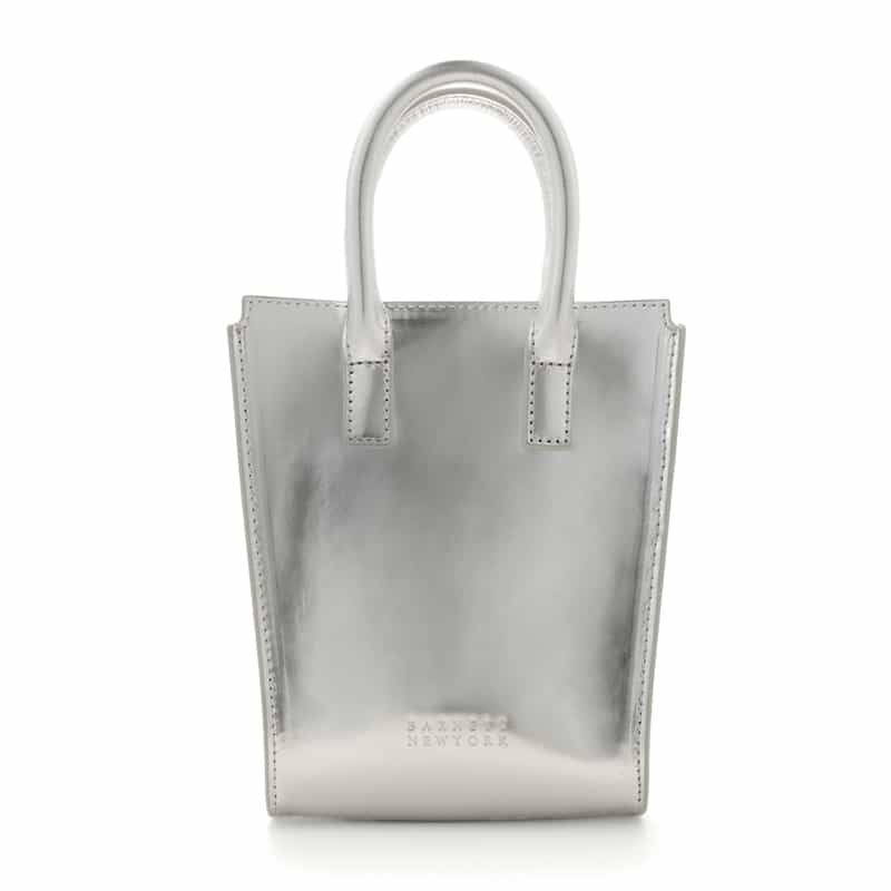 BARNEYS NEW YORK メタリックレザー ミニトートバッグ SILVER