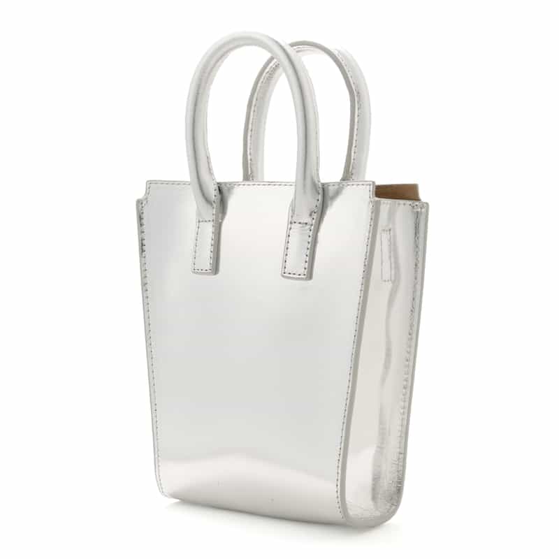 BARNEYS NEW YORK メタリックレザー ミニトートバッグ SILVER