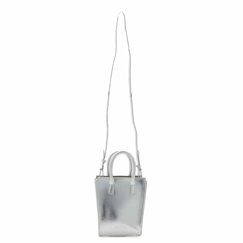 BARNEYS NEW YORK メタリックレザー ミニトートバッグ SILVER