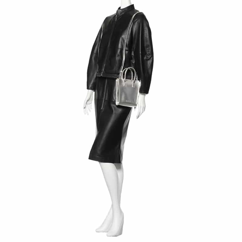BARNEYS NEW YORK メタリックレザー ミニトートバッグ SILVER