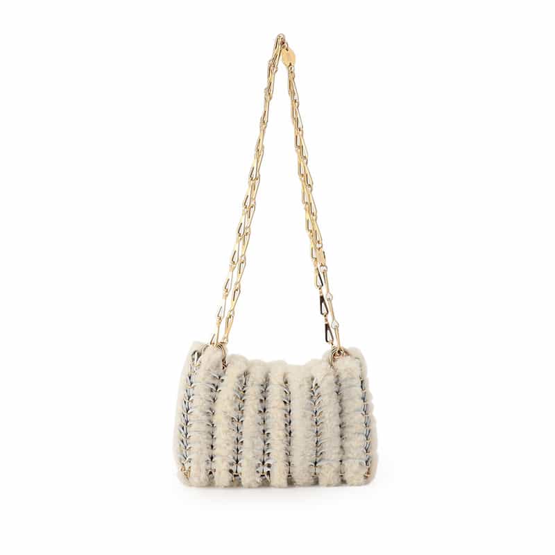 RABANNE "SAC A MAIN" シアリング ショルダーバッグ WHITE