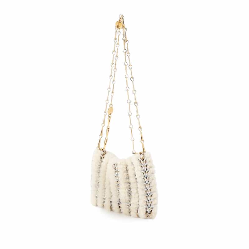 RABANNE "SAC A MAIN" シアリング ショルダーバッグ WHITE