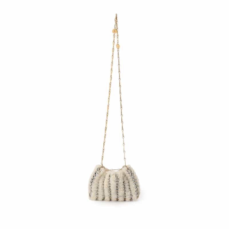 RABANNE "SAC A MAIN" シアリング ショルダーバッグ WHITE
