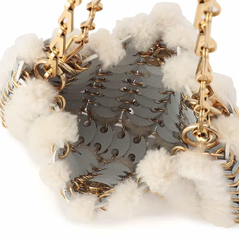 RABANNE "SAC A MAIN" シアリング ショルダーバッグ WHITE