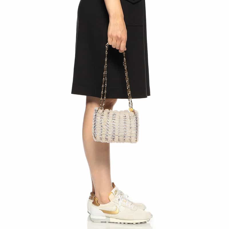 RABANNE "SAC A MAIN" シアリング ショルダーバッグ WHITE