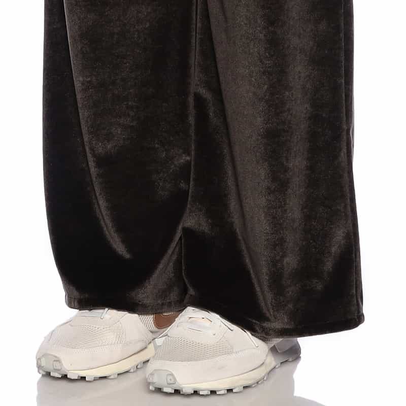 BARNEYS NEW YORK ベロア素材ドローストリング ワイドパンツ DARK BROWN