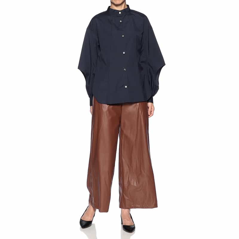 BARNEYS NEW YORK フェイクレザー ワイドパンツ BROWN