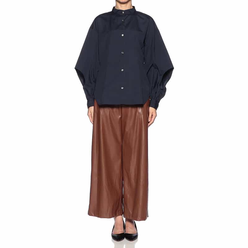 BARNEYS NEW YORK フェイクレザー ワイドパンツ BROWN