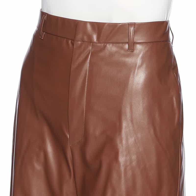 BARNEYS NEW YORK フェイクレザー ワイドパンツ BROWN