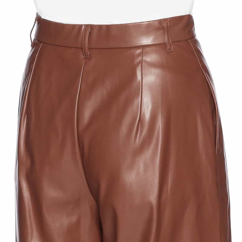 BARNEYS NEW YORK フェイクレザー ワイドパンツ BROWN