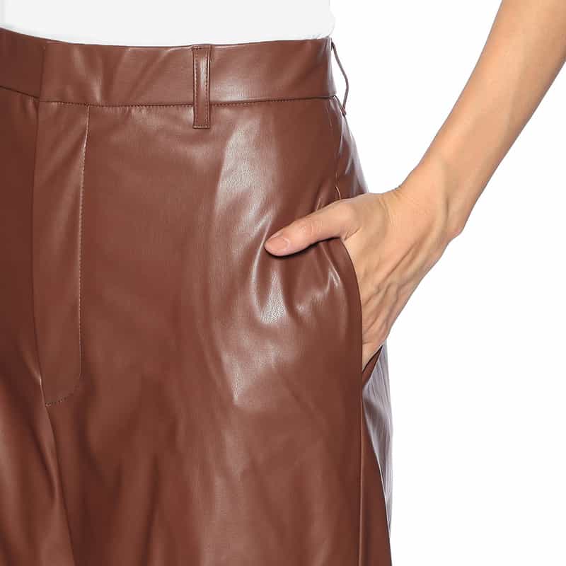 BARNEYS NEW YORK フェイクレザー ワイドパンツ BROWN