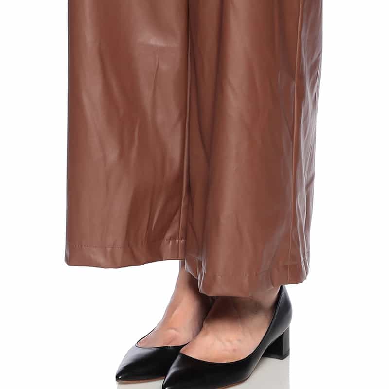 BARNEYS NEW YORK フェイクレザー ワイドパンツ BROWN