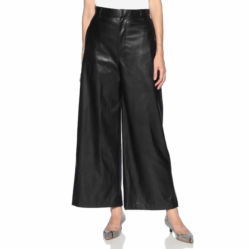 BARNEYS NEW YORK フェイクレザー ワイドパンツ BLACK