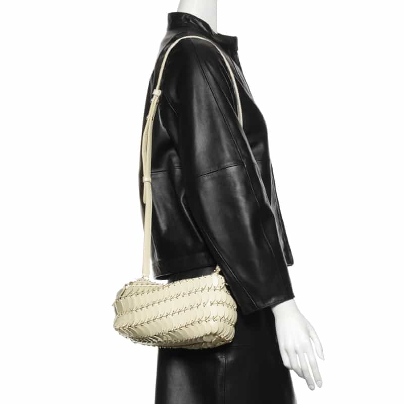 RABANNE "PACO" レザーショルダーバッグ IVORY