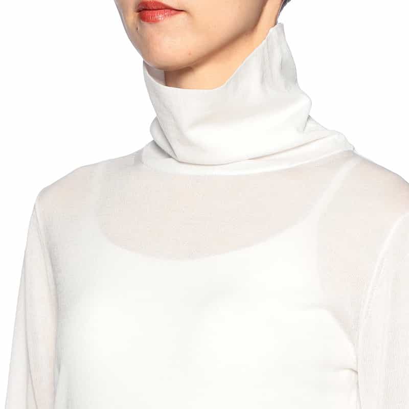 BARNEYS NEW YORK タートルネック シアーニットプルオーバー WHITE