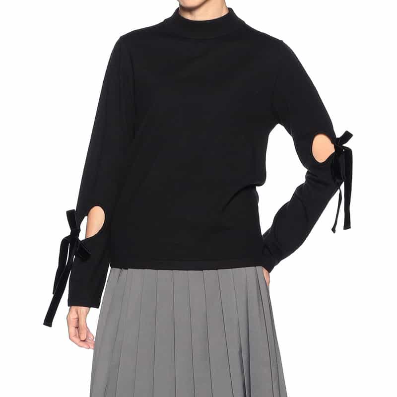 BARNEYS NEW YORK アシンメトリー リボンアーム ニットプルオーバー BLACK