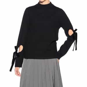 アシンメトリー リボンアーム ニットプルオーバー