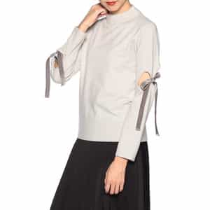 アシンメトリー リボンアーム ニットプルオーバー