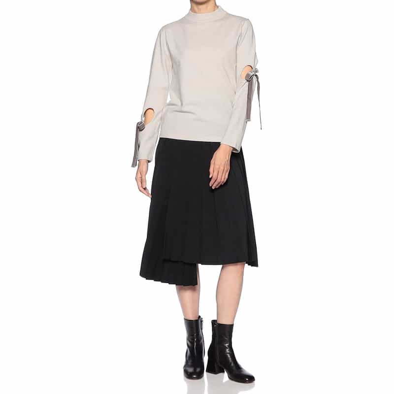 BARNEYS NEW YORK アシンメトリー リボンアーム ニットプルオーバー GRAY