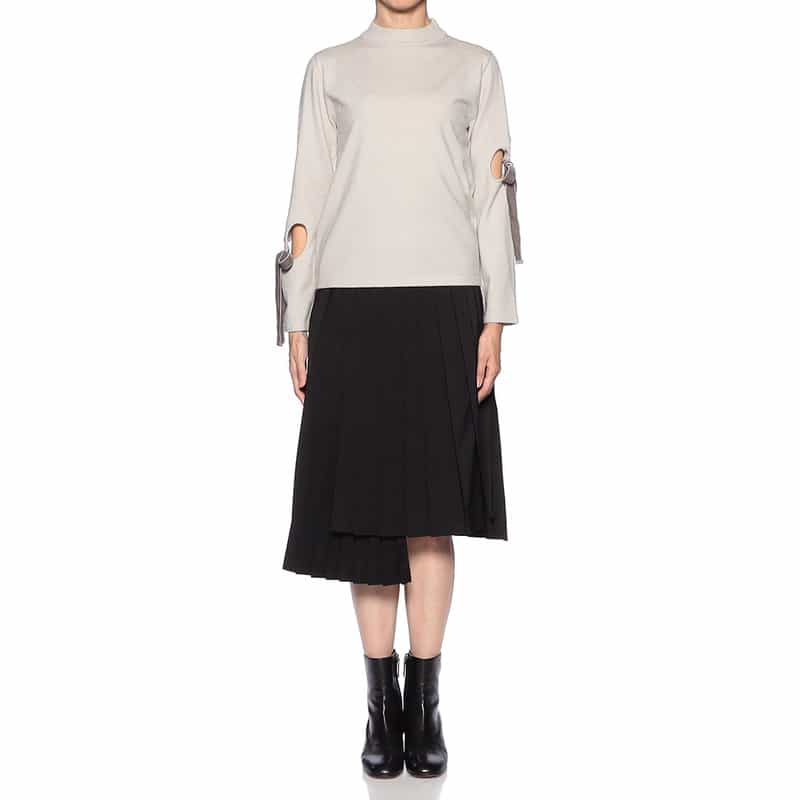 BARNEYS NEW YORK アシンメトリー リボンアーム ニットプルオーバー GRAY