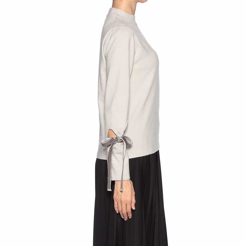 BARNEYS NEW YORK アシンメトリー リボンアーム ニットプルオーバー GRAY