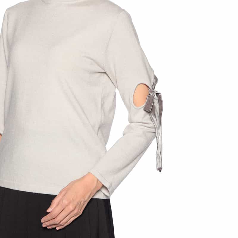 BARNEYS NEW YORK アシンメトリー リボンアーム ニットプルオーバー GRAY