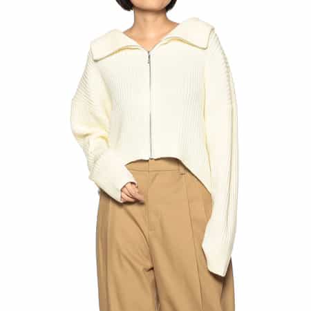 セーラーカラー ジップアップ リブニット カーディガン