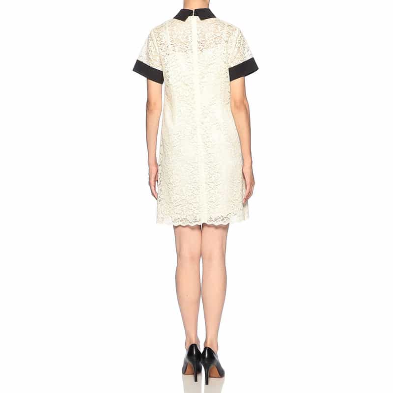 BARNEYS NEW YORK レース×サテン 襟付きミニドレス （インナードレス付き） IVORY