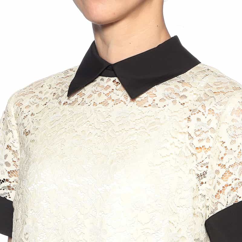 BARNEYS NEW YORK レース×サテン 襟付きミニドレス （インナードレス付き） IVORY