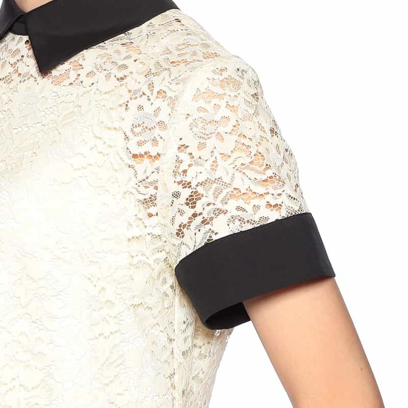 BARNEYS NEW YORK レース×サテン 襟付きミニドレス （インナードレス付き） IVORY