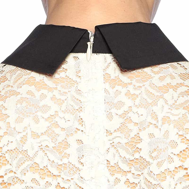 BARNEYS NEW YORK レース×サテン 襟付きミニドレス （インナードレス付き） IVORY