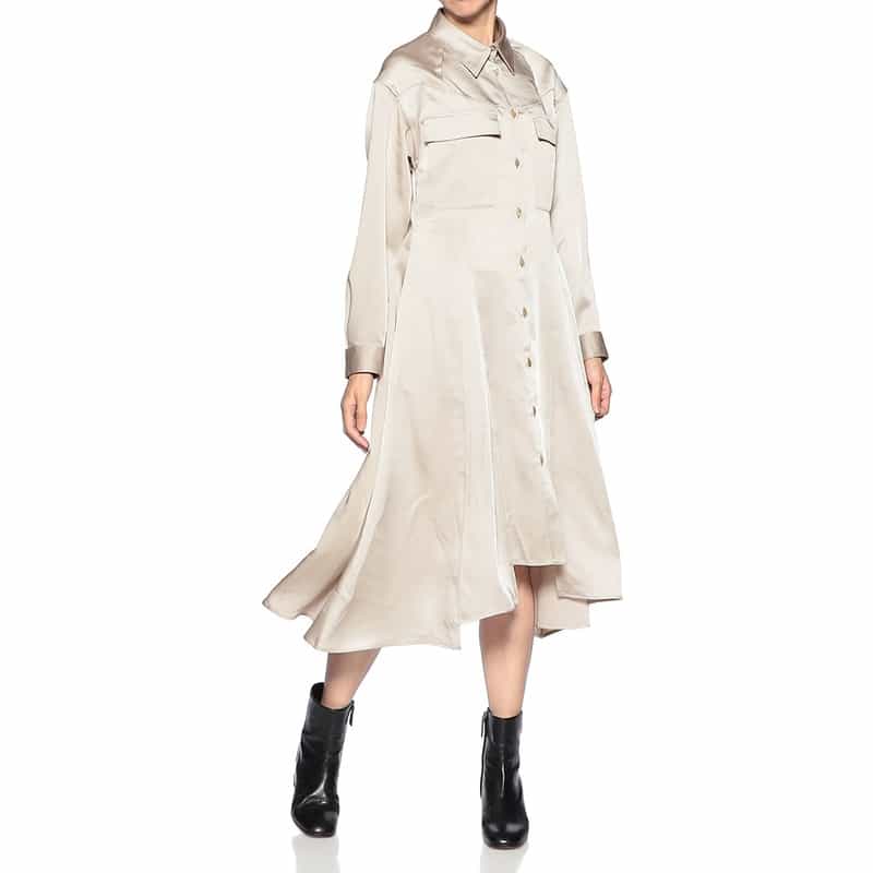 BARNEYS NEW YORK デザインヘム パネル切替 サファリシャツドレス BEIGE