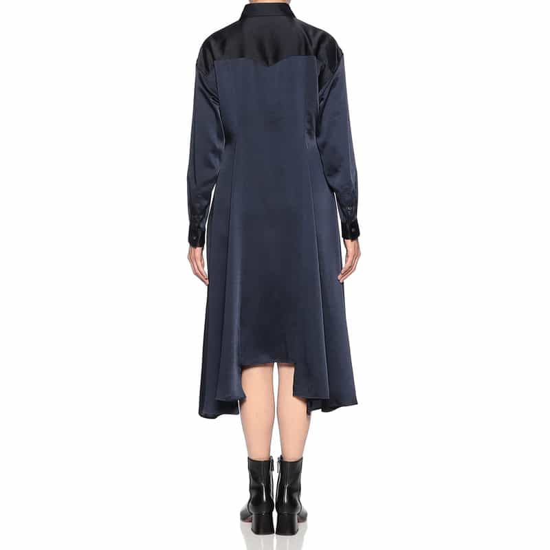 BARNEYS NEW YORK デザインヘム パネル切替 サファリシャツドレス NAVY