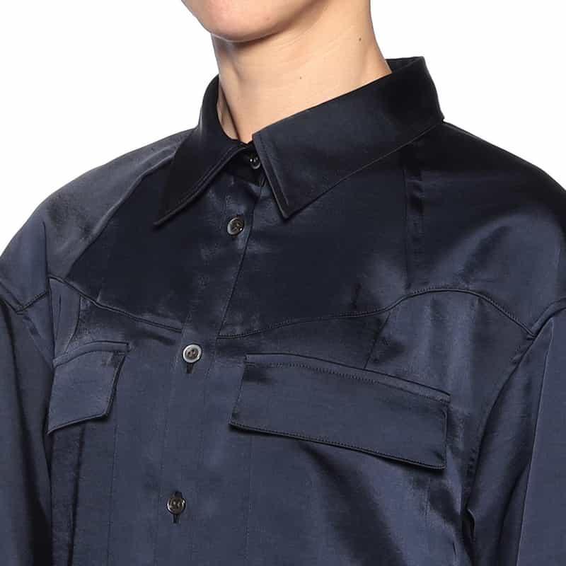 BARNEYS NEW YORK デザインヘム パネル切替 サファリシャツドレス NAVY