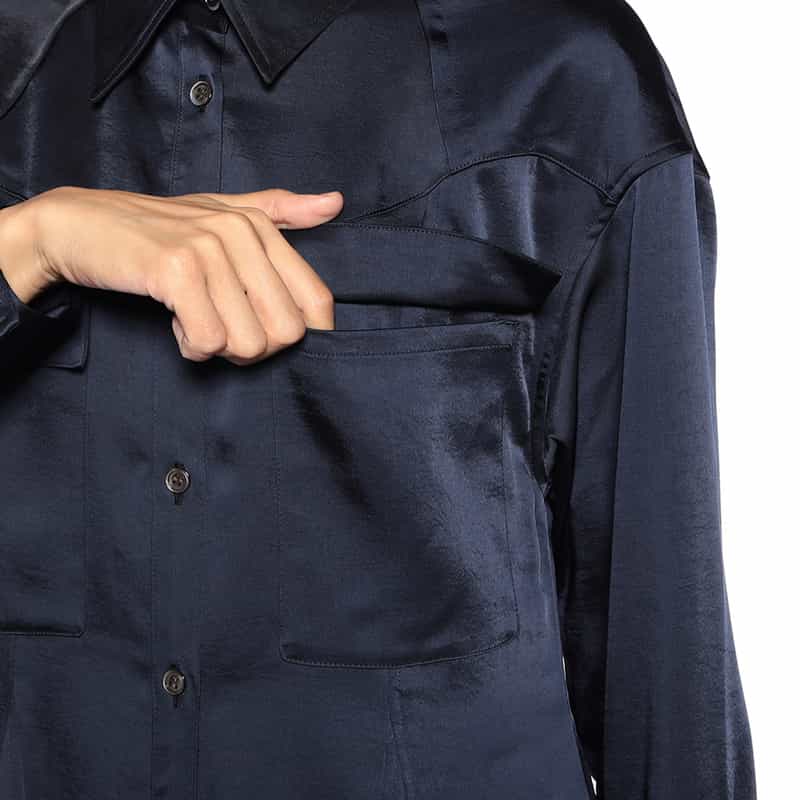 BARNEYS NEW YORK デザインヘム パネル切替 サファリシャツドレス NAVY