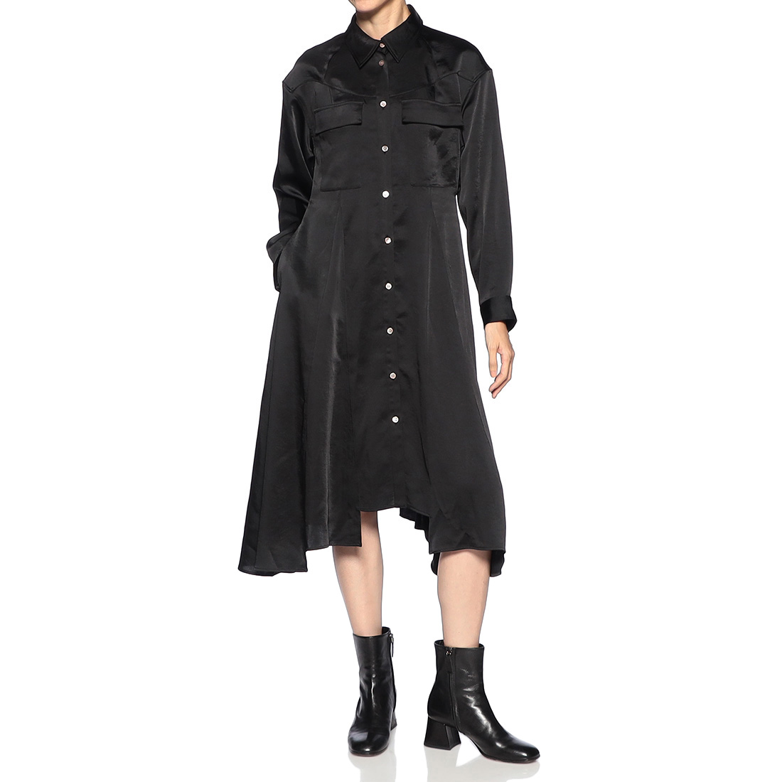 デザインヘム パネル切替 サファリシャツドレス