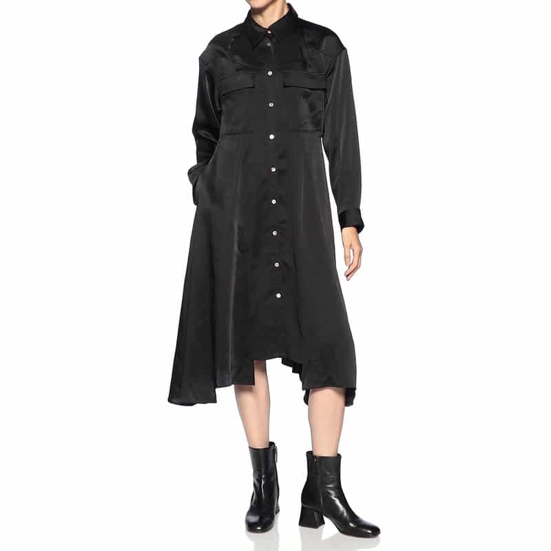 BARNEYS NEW YORK デザインヘム パネル切替 サファリシャツドレス BLACK