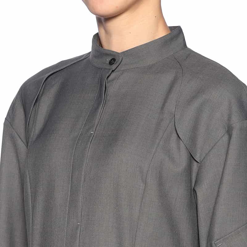 BARNEYS NEW YORK バンドカラー シャツドレス GRAY