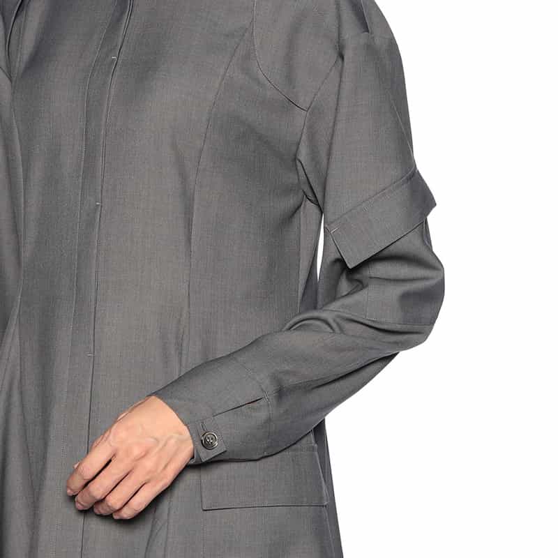 BARNEYS NEW YORK バンドカラー シャツドレス GRAY