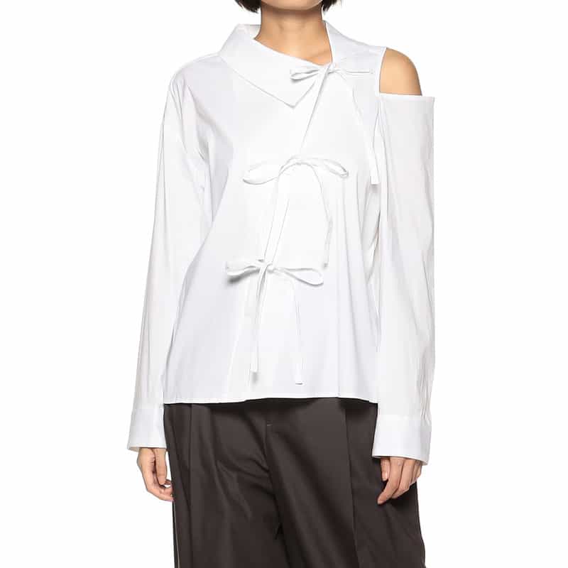 BARNEYS NEW YORK アシンメトリー リボンデザイン ブラウス WHITE
